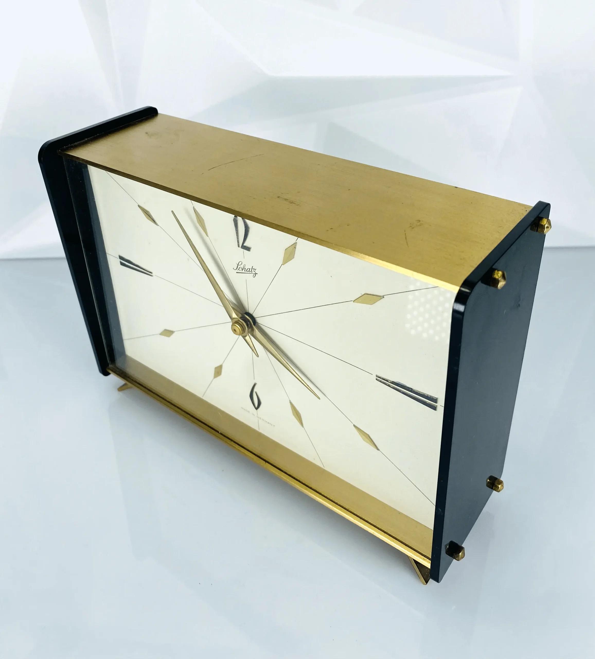 Schatz Tischuhr - Schwarz & Gold - Mid-Century Modern - 1960er Jahre