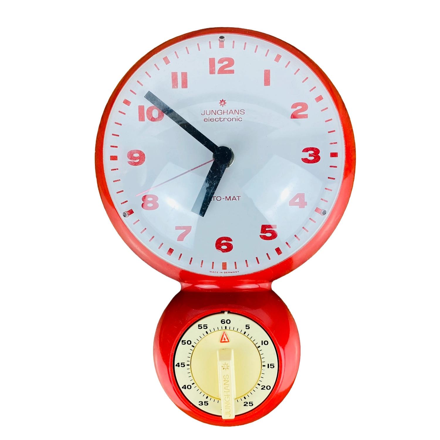 Junghans Wanduhr mit Timer - Kunststoff Rot - 1970er Jahre