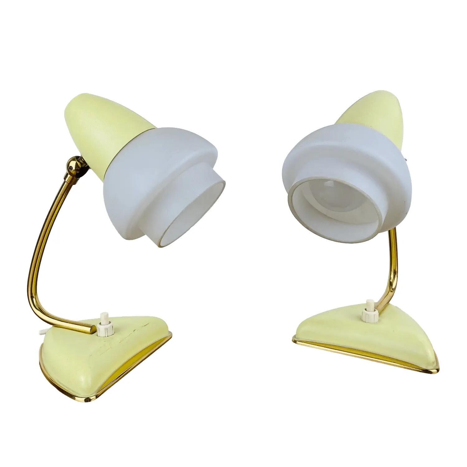 Paar Pfäffle Tischlampen | 1950er | Gelb & Weiß | Mid-Century Modern Design