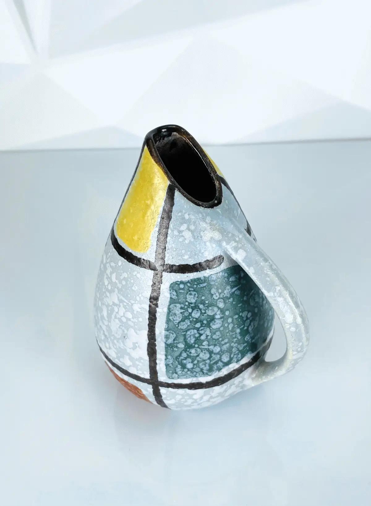 West Germany Tropfenvase | Geometrisches Rechteck-Dekor | Mid Century Modern | Fat Lava Stil