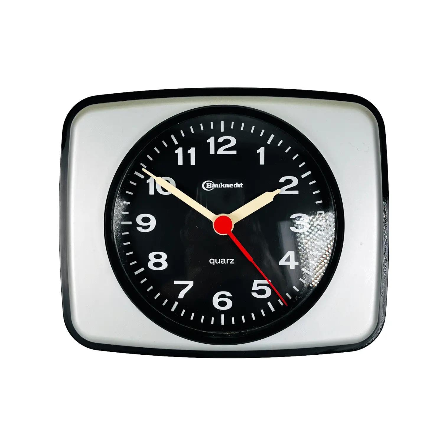 Bauknecht Küchenuhr Quarz | Schwarz Silber Kunststoff | 1980er Jahre Design