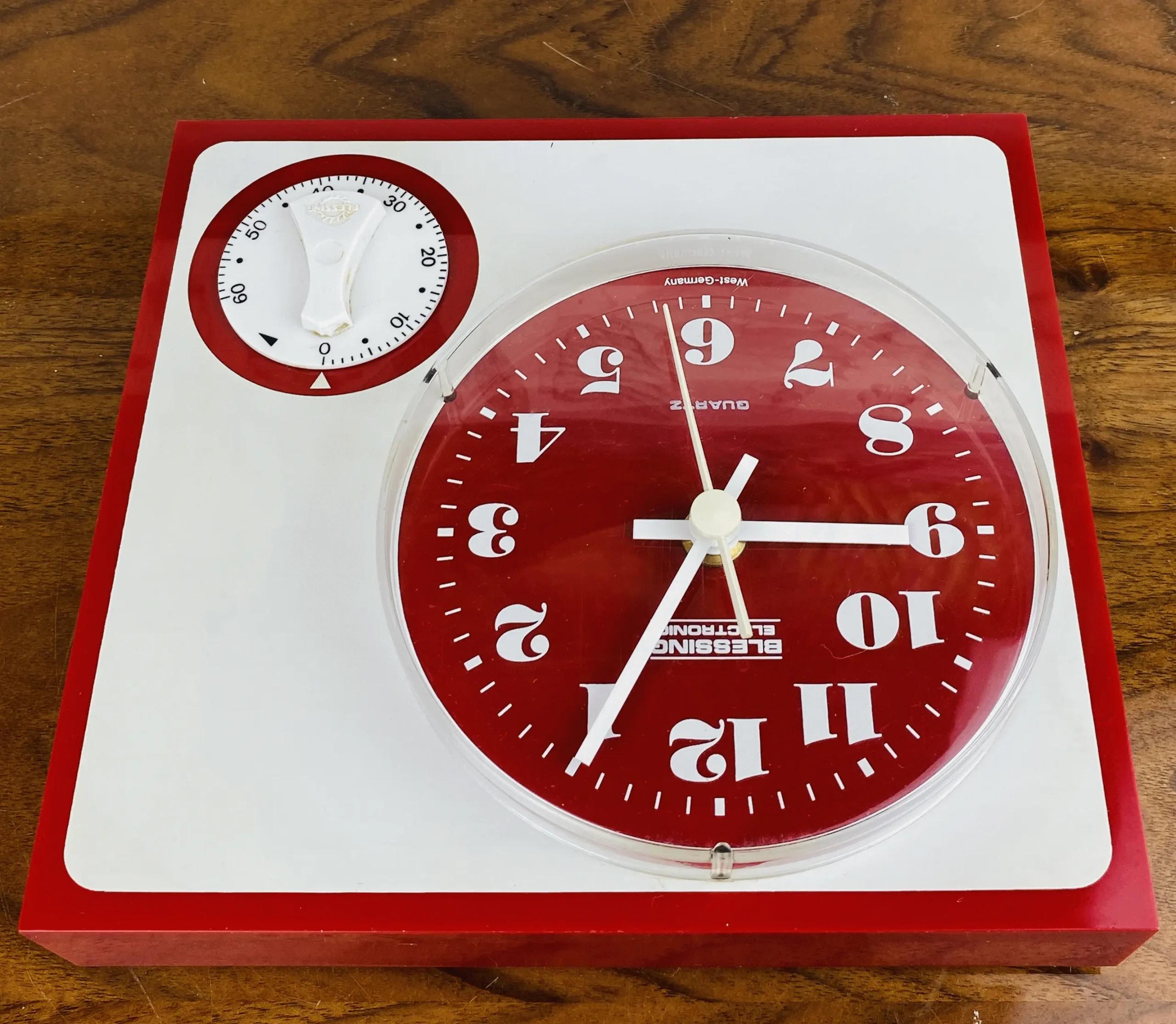 Blessing Küchenwanduhr mit Timer - Rot-Weiß - 1970er Jahre