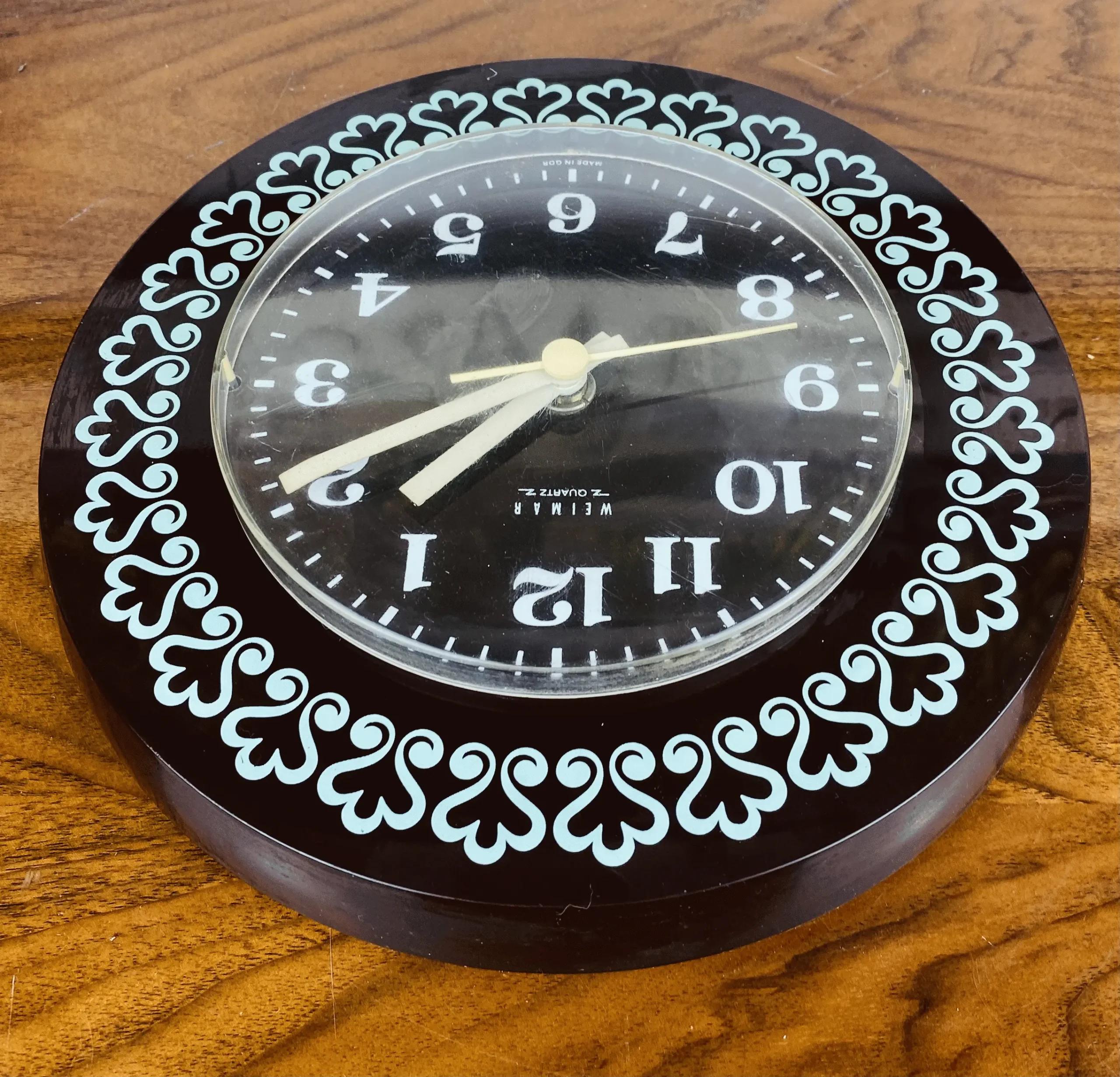 Weimar Küchenwanduhr - Schwarz mit Ornamentrand - 1980er Jahre DDR