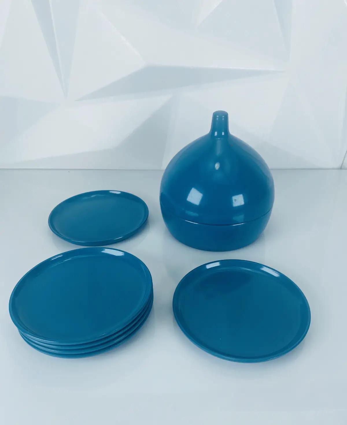 Laurids Lønborg Untersetzer Set | 6 moderne Getränkeuntersetzer in Petrol | Skandinavisches Design, 1960er