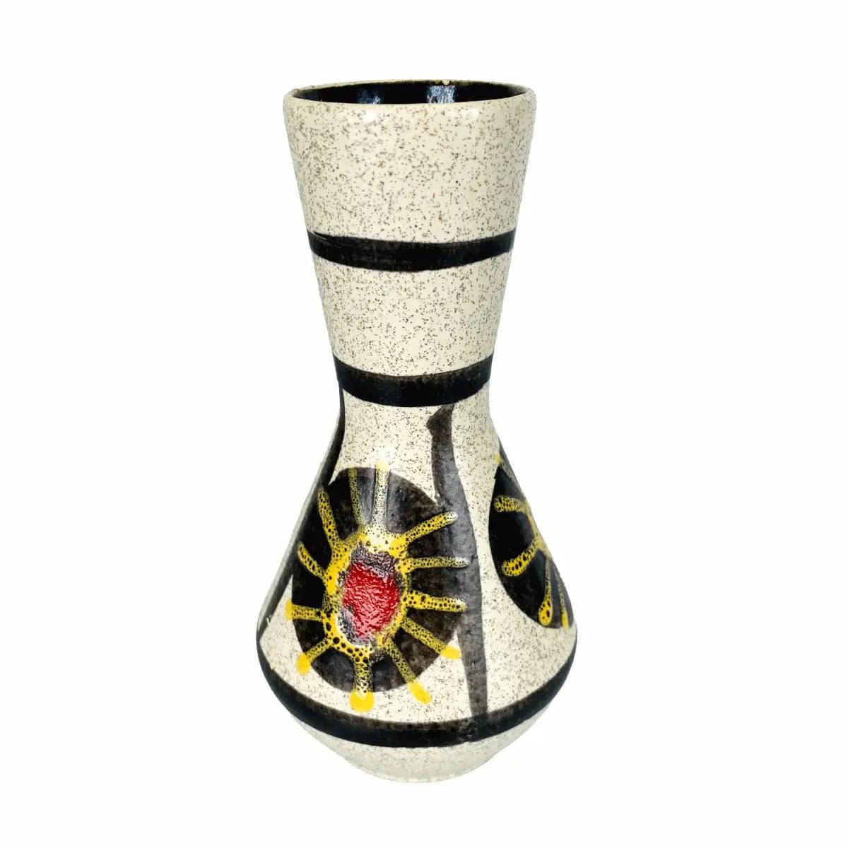 West Germany Vase mit Sonnen-Dekor | Mid Century Keramik | Handbemalt | Vintage 50er/60er
