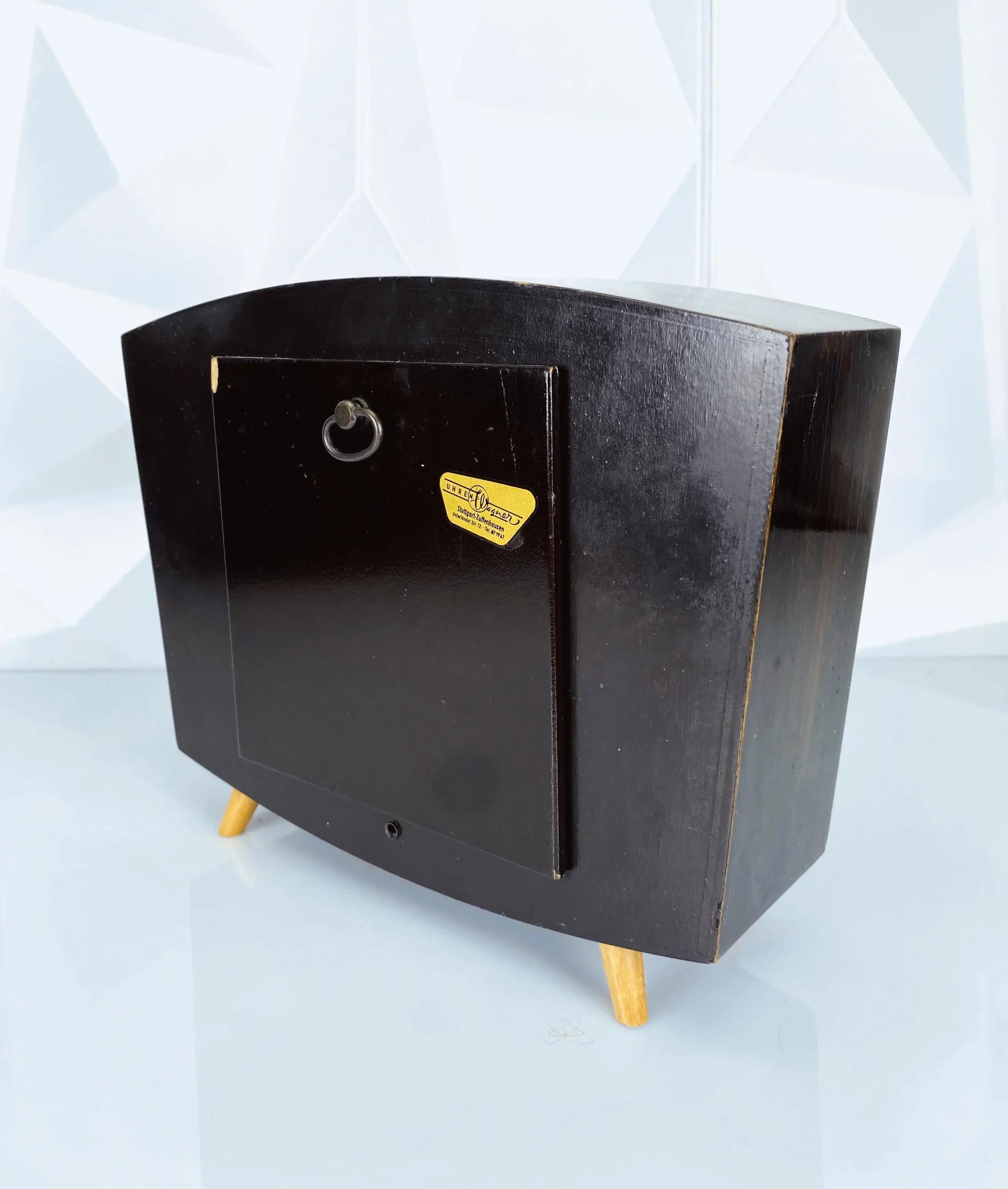 Holz-Tischuhr Kienzle | Dunkles Holz & Messing | Made in Germany | 1950er Jahre Mid-Century Design