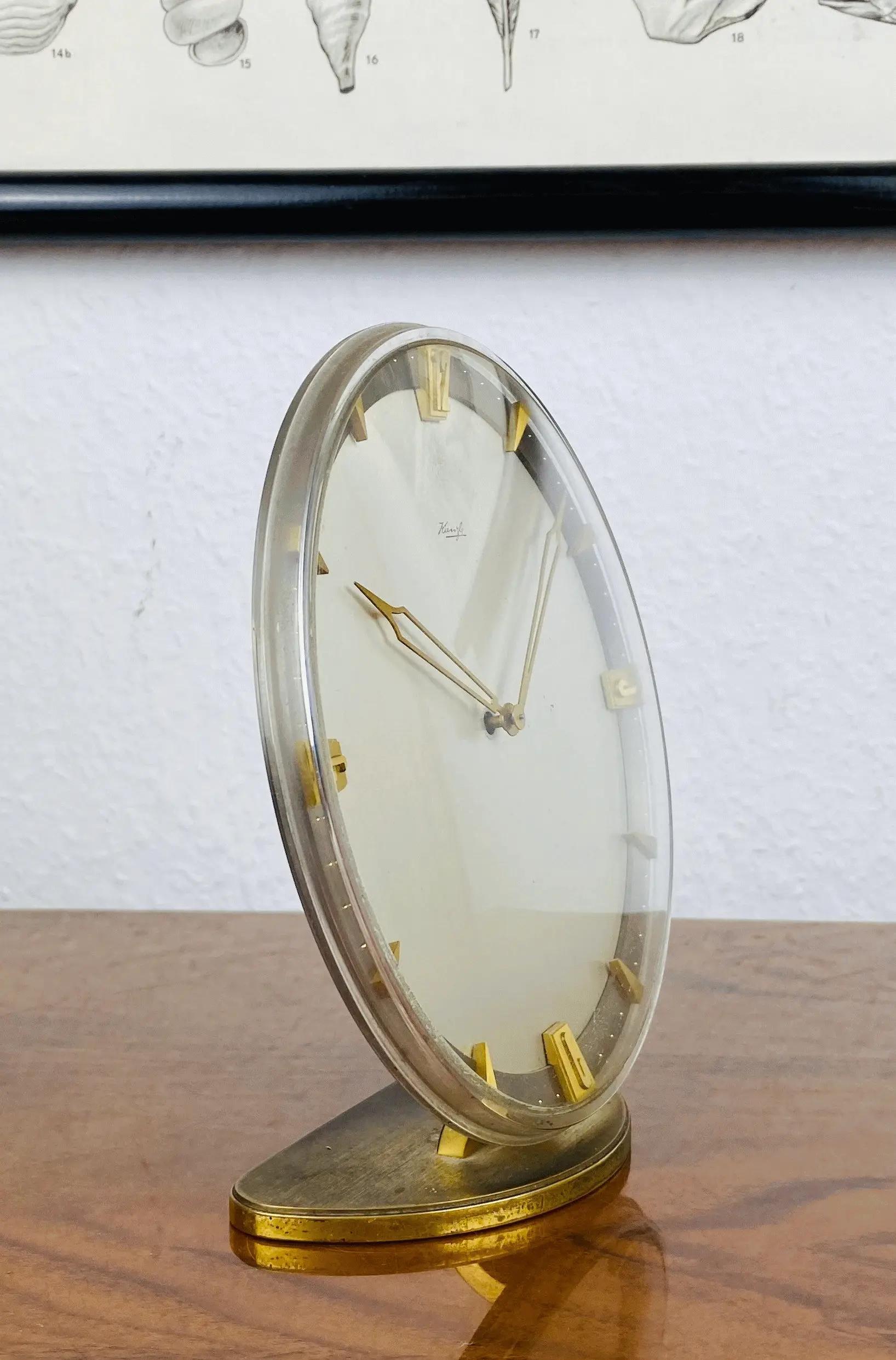 Kienzle Tischuhr | Messing & Glas | Minimal Design | Made in Germany | 1950er Jahre