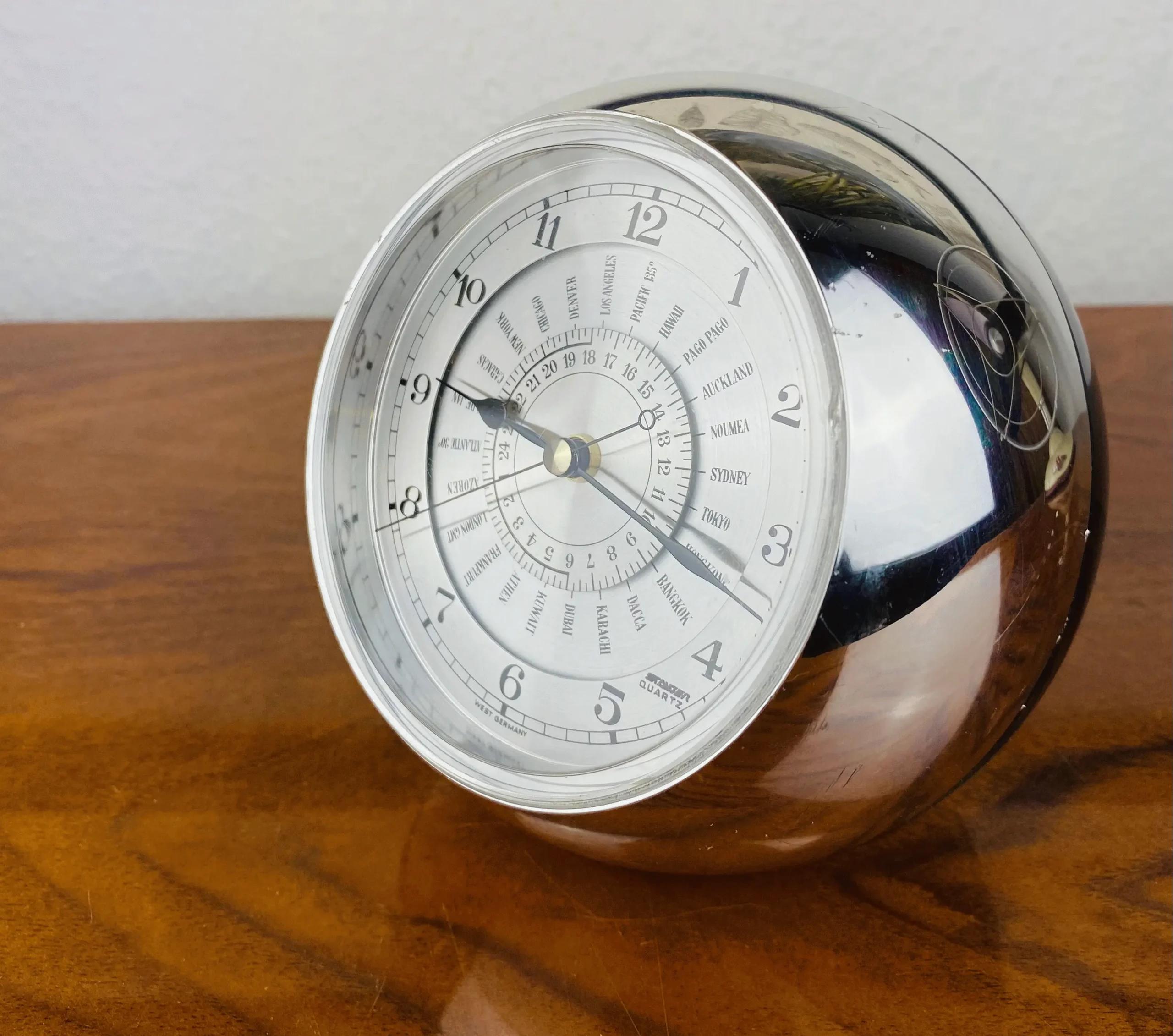 Vintage Weltzeit Wecker Chrom | 24-Zeitzonen | Made in Germany | Space-Age Design