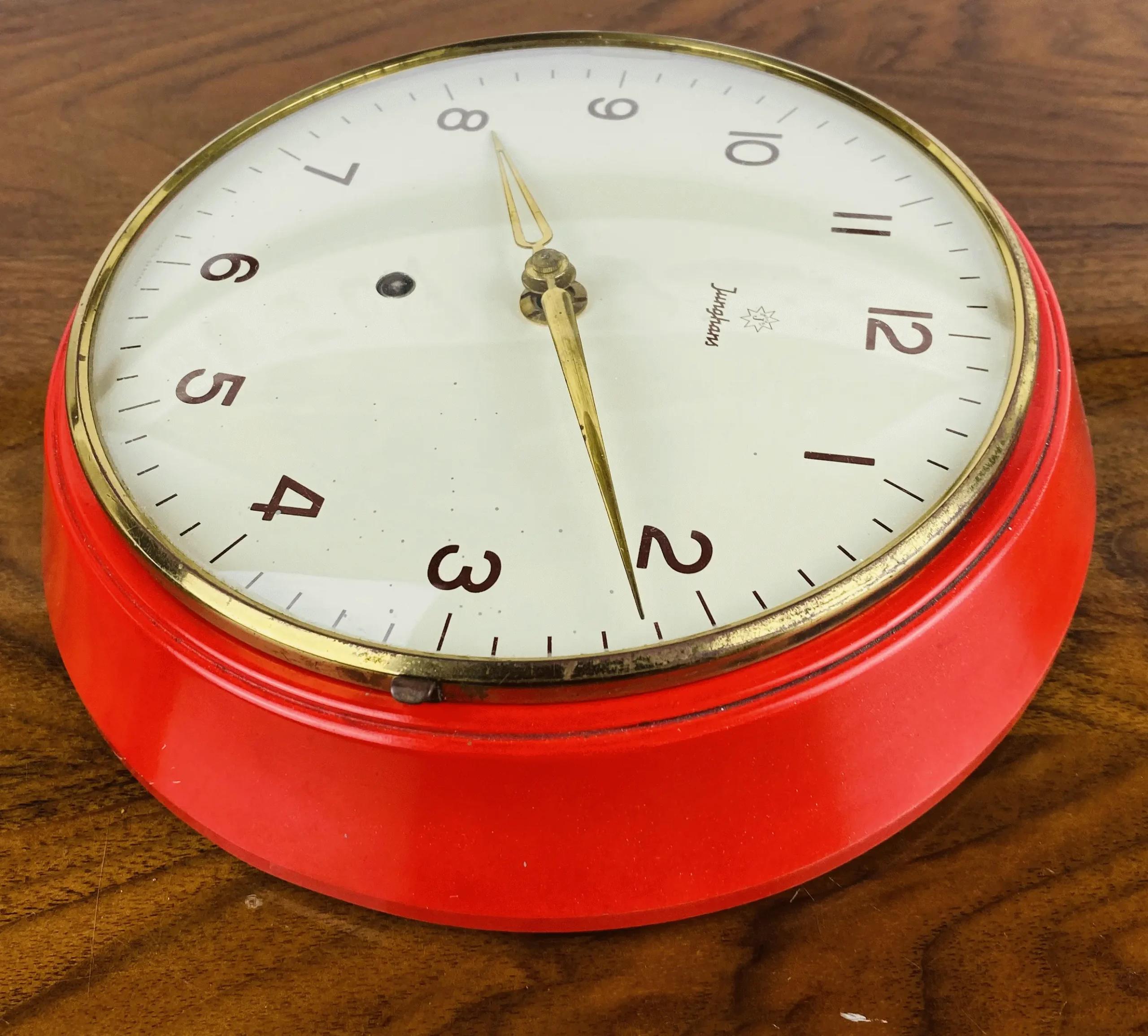 Junghans Wanduhr - Glas, Metall & Messing - 1960er Jahre