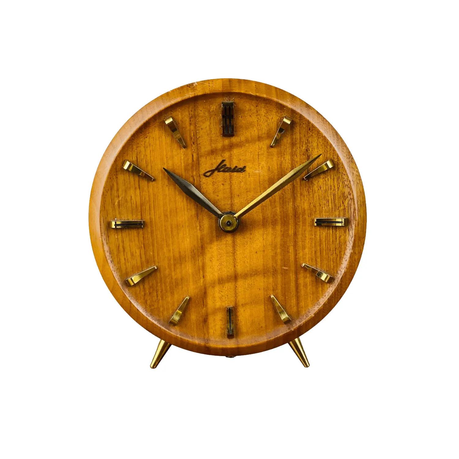 Haid Tischuhr Holz | Teak Messing | Made in Germany | 1950er Jahre Mid-Century Design
