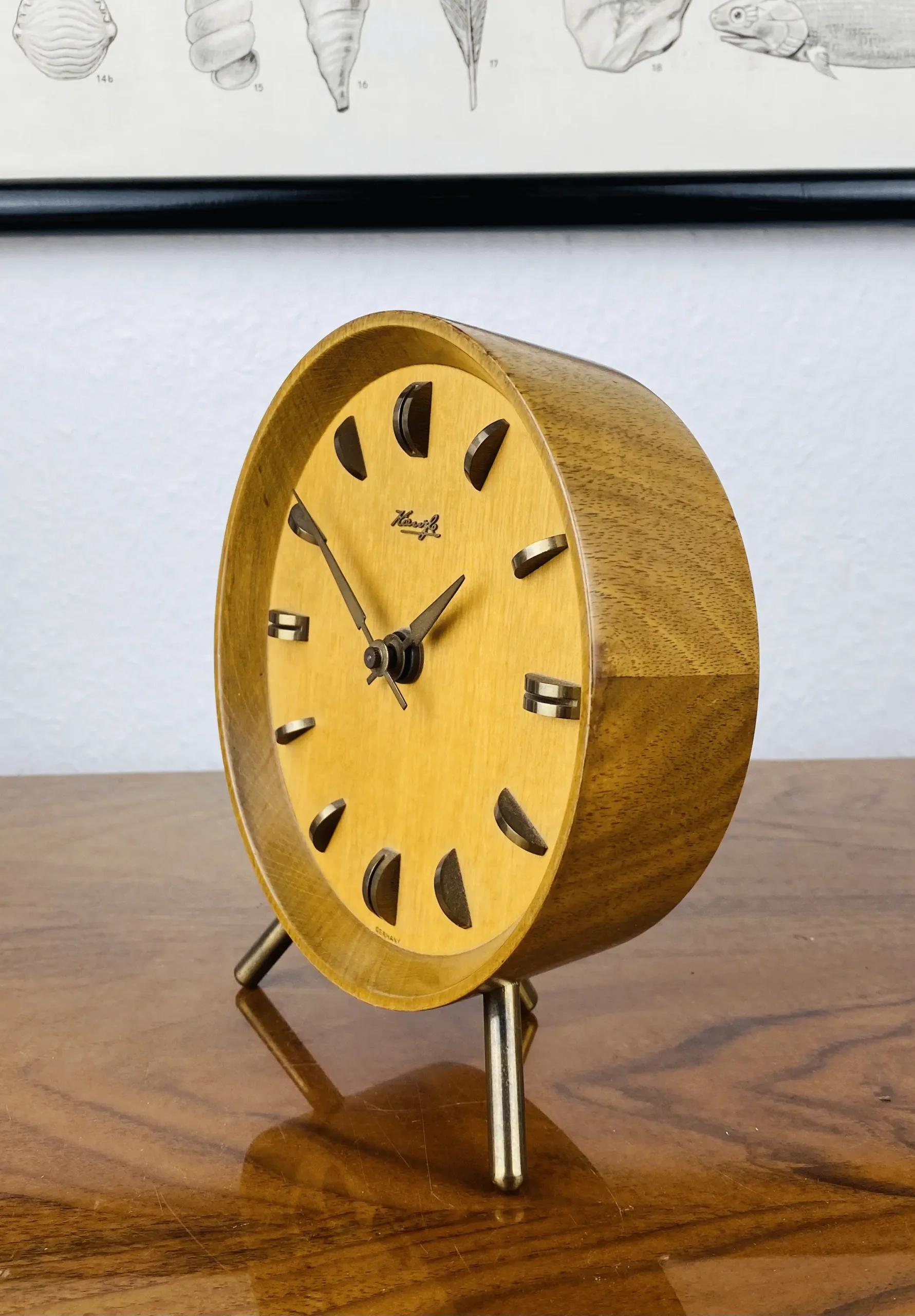 Kienzle Holz Tischuhr - Mid Century Modern - Vintage - Messingzeiger - Germany