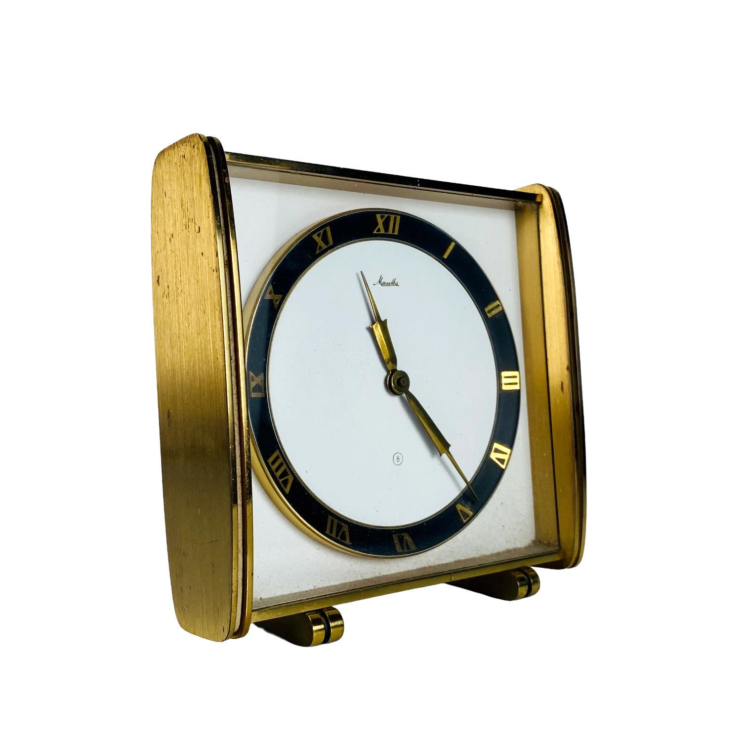 Mauthe Tischuhr - Messing mit Glasscheibe - Mid-Century Modern - 1960er Jahre