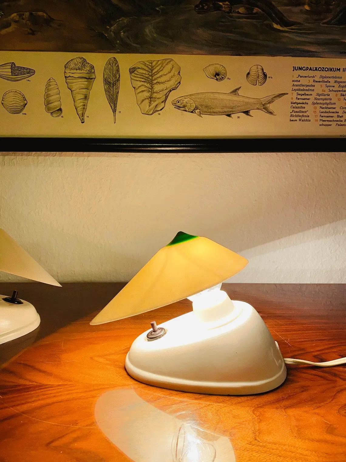PRIM Tischlampen aus Bakelit | Vintage Pilzlampe DDR | Weiß-Grün | 1970er