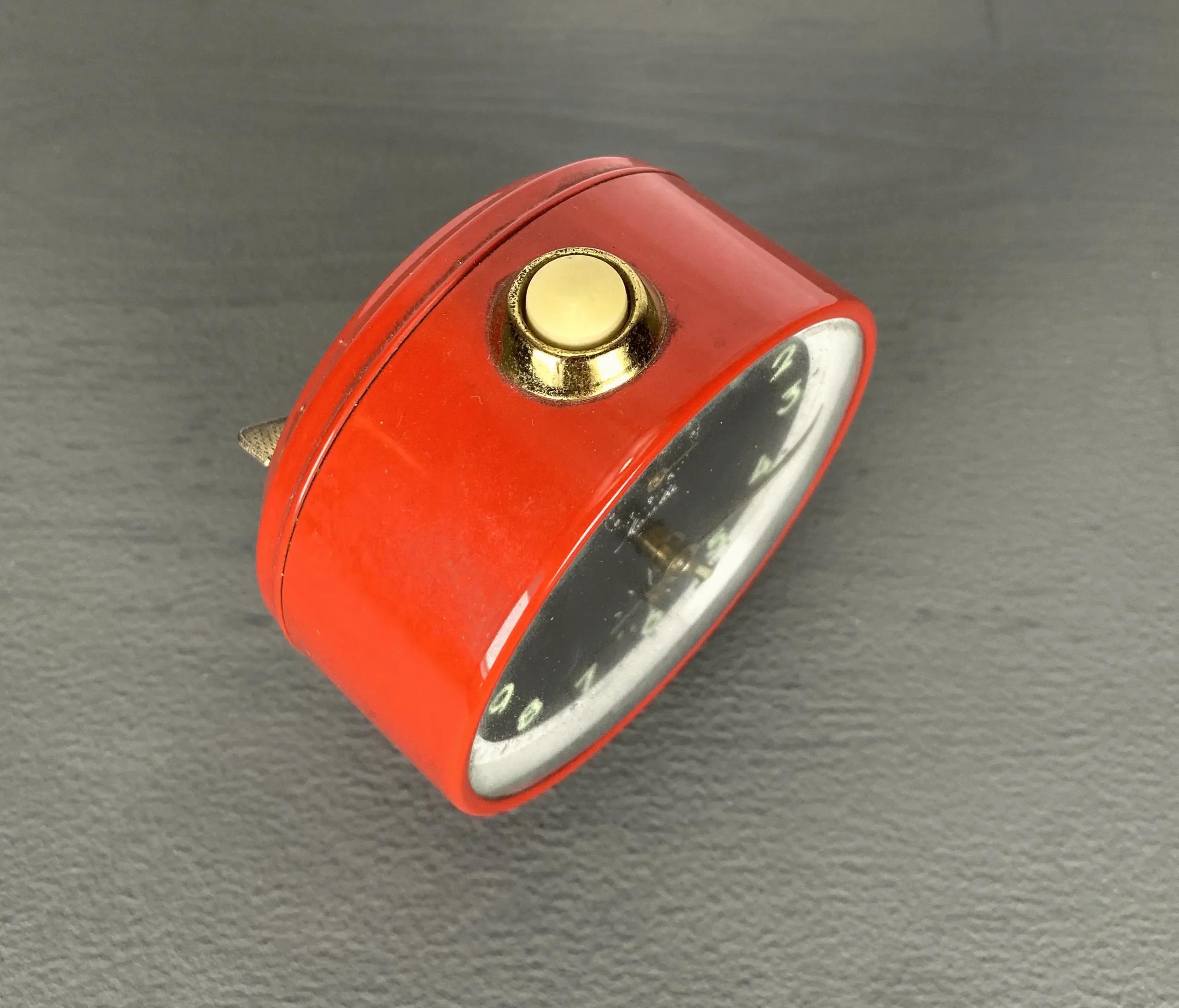Mauthe Vintage Wecker | Rot Schwarz Metall | Glow-in-the-Dark | Made in Germany | 1950er Jahre