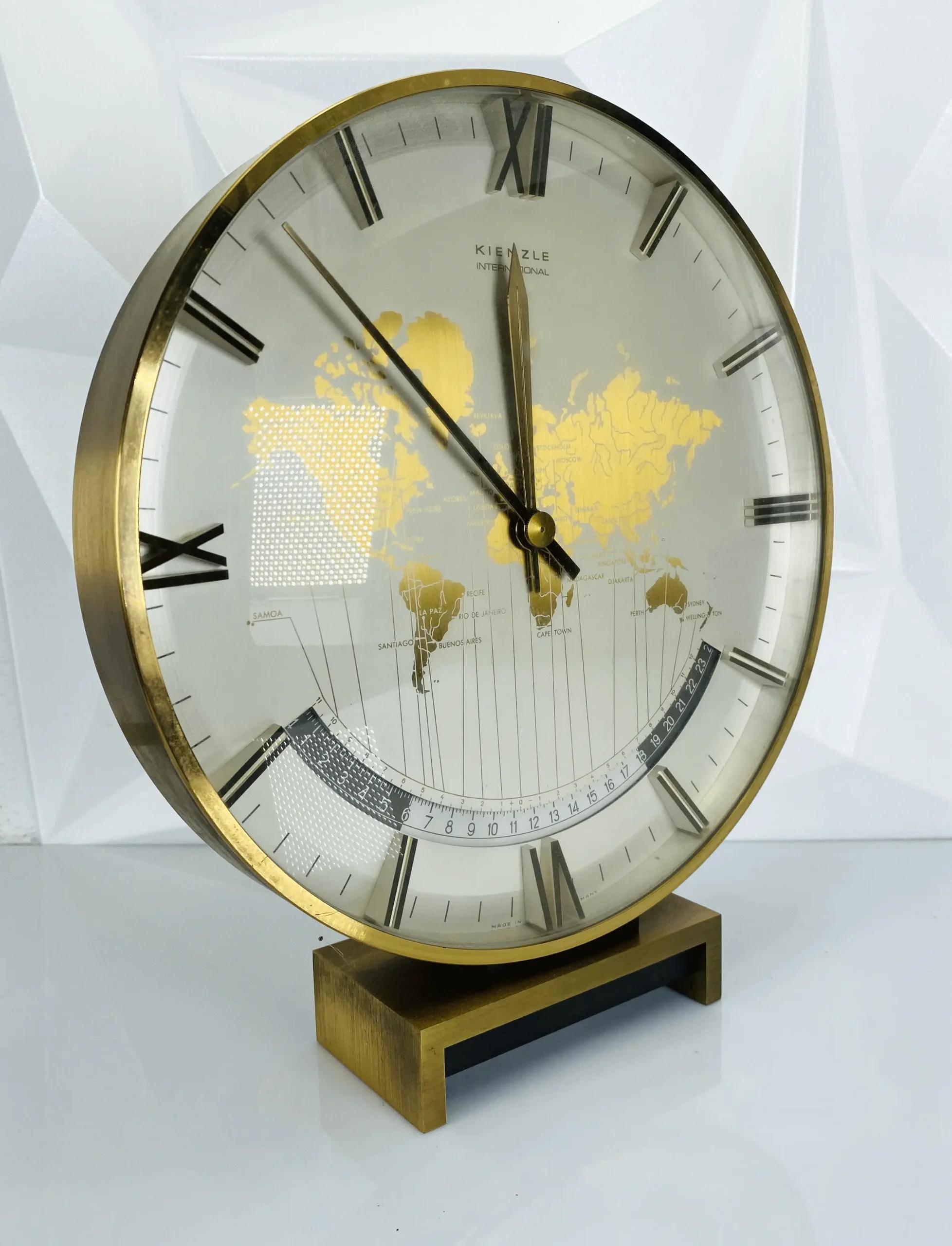 Kienzle Weltzeit Uhr | Messing Glas | Weltzeituhr | 1970er Jahre Designklassiker