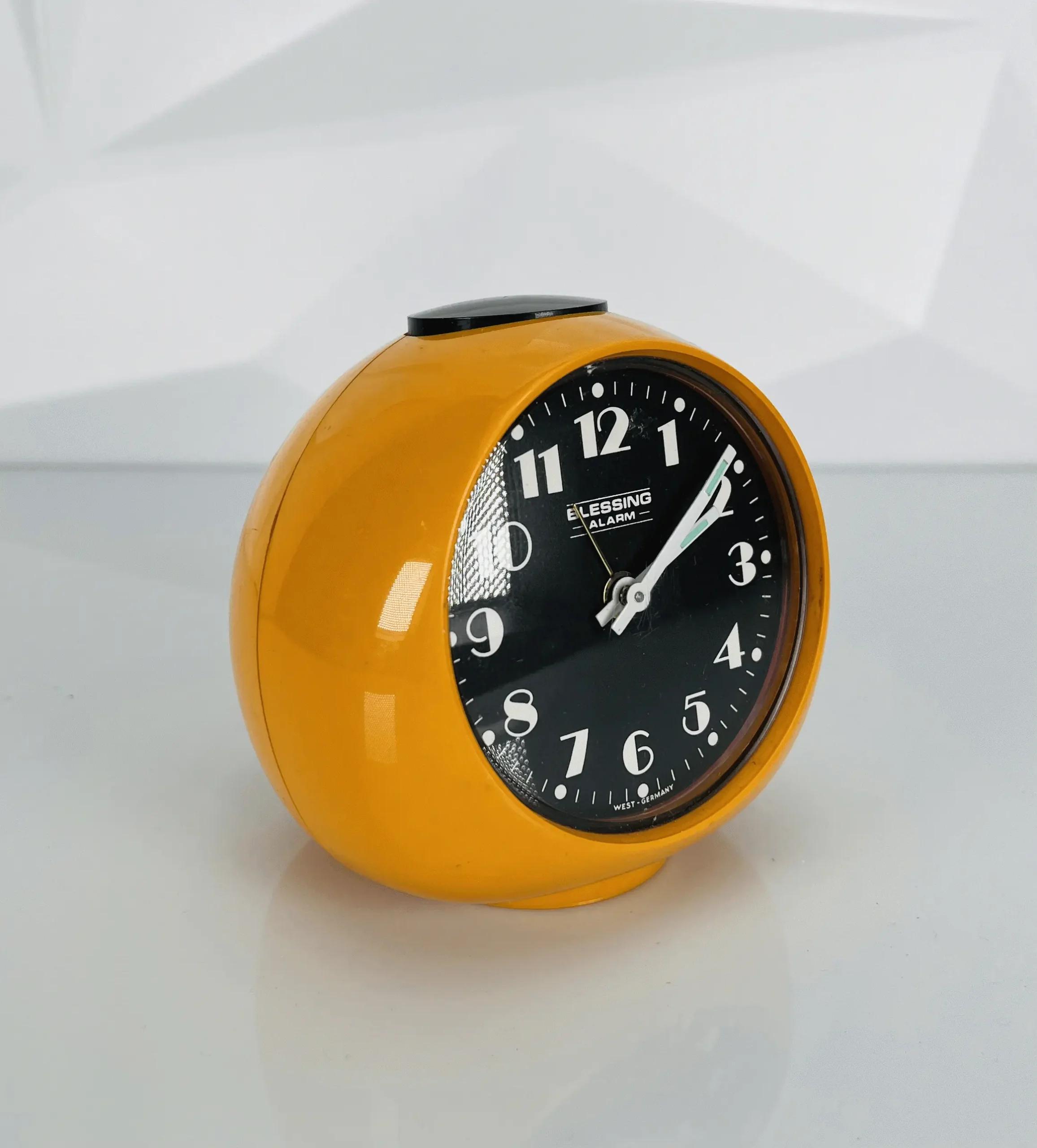 BLESSING Vintage Wecker | Orange & Schwarz | Made in West-Germany | 70s Retro Alarm Clock