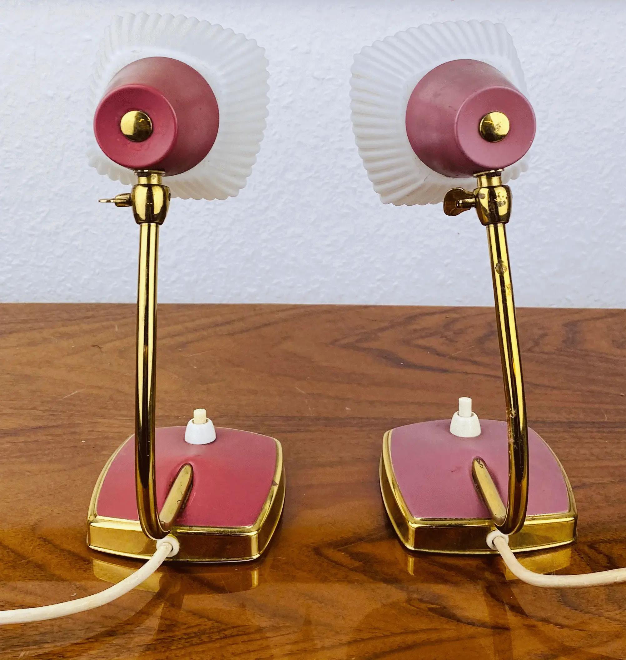 Paar Vintage Nachttischlampen | Messing & Glas | Mid-Century Design | 50er Jahre