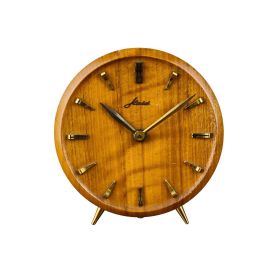 Haid Tischuhr Holz | Teak Messing | Made in Germany | 1950er Jahre Mid-Century Design
