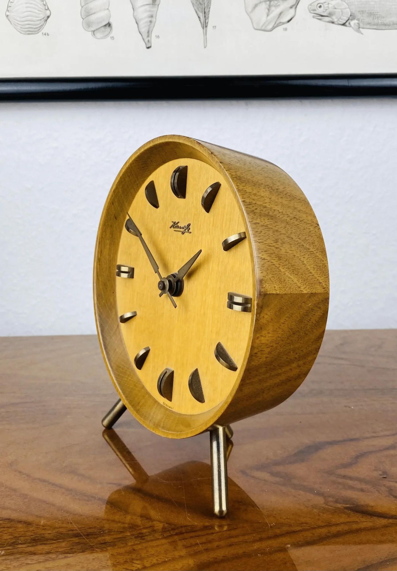 Kienzle Holz Tischuhr - Mid Century Modern - Vintage - Messingzeiger - Germany