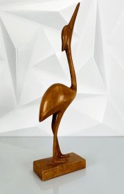 Skulptur Kranich aus Holz - Handgeschnitzte Mid Century Dekofigur